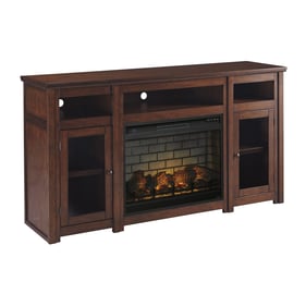 Ashley Furniture Harpan Reddish Brown TV Stand With Infrared Fireplace