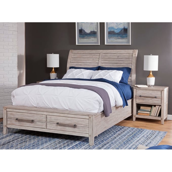 American Woodcrafters Aurora Whitewash 4pc Bedroom Set With King Sleigh Storage Bed AWC-2810-BR-S8-4PC