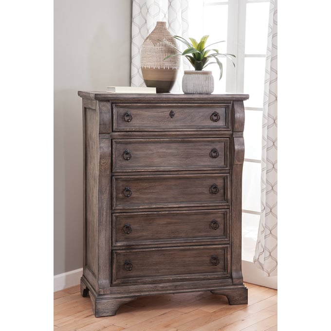 American Woodcrafters Heirloom Rustic Charcoal Five Drawer Chest AWC-2975-150