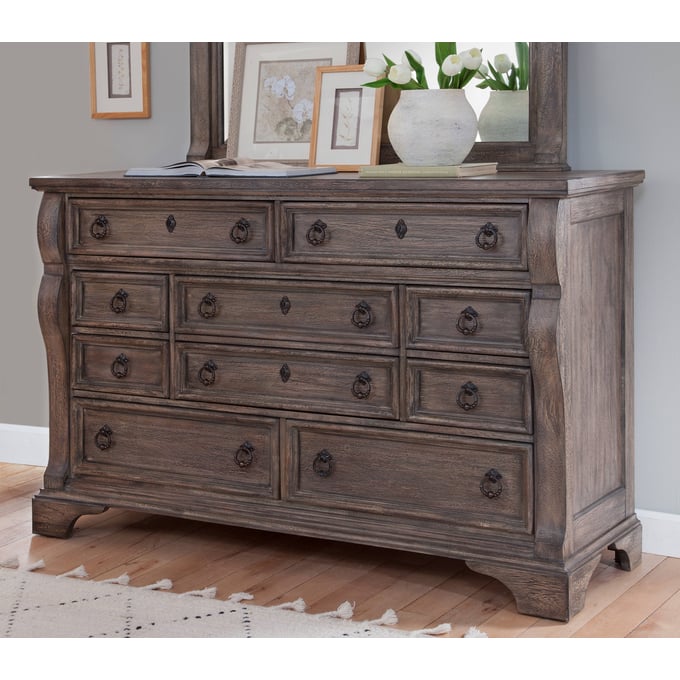 American Woodcrafters Heirloom Rustic Charcoal Triple Dresser AWC-2975-210