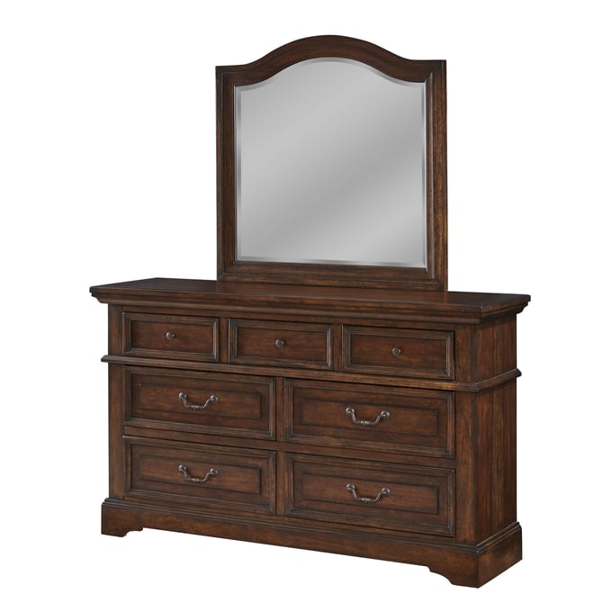 American Woodcrafters Stonebrook Tobacco Dresser and Mirror AWC-7800-270-040-DRMR