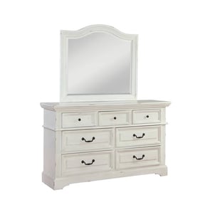 American Woodcrafters Stonebrook Distressed Antique White Dresser and Mirro...