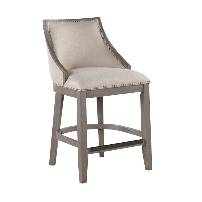 American Woodcrafters Keller Grey Wood Stool with Nailhead Trim AWC-B2-240-26F