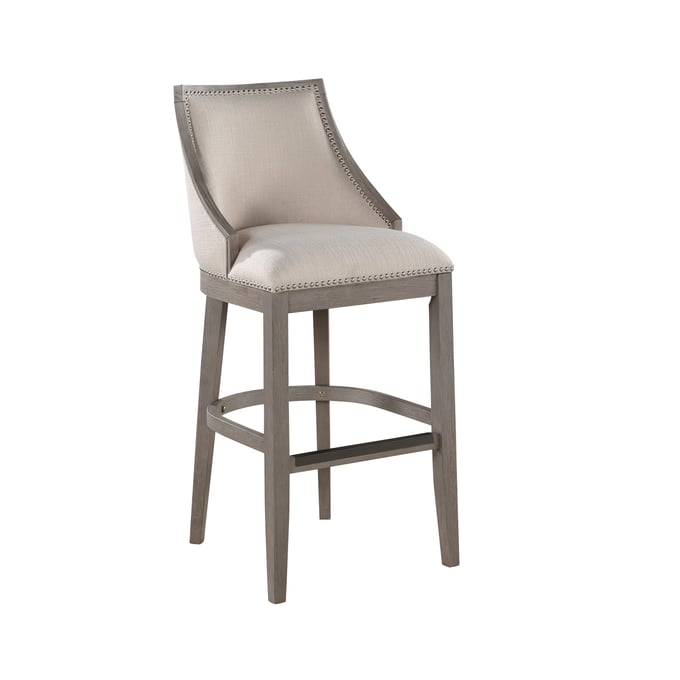 American Woodcrafters Keller Grey Wood Fabric Stool with Nailhead Trim AWC-B2-240-30F