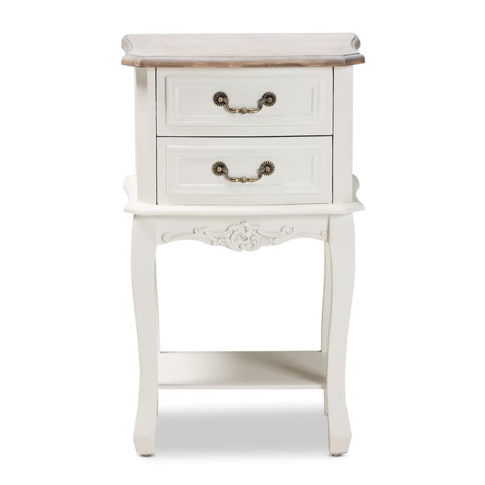 Baxton Studio Amalie White Wood 2 Drawers End Table BAX-JY17B088-WHITE-NS