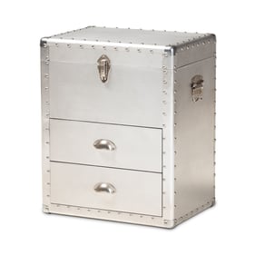 Baxton Studio Serge Silver Metal 2 Drawers Storage Accent Cabinet