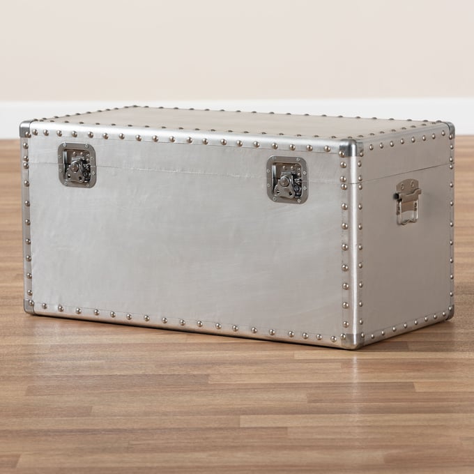 Baxton Studio Serge Silver Metal Storage Rectangle Trunk The