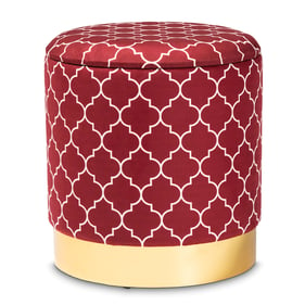 Baxton Studio Serra Red Velvet Upholstered Quatrefoil Storage Ottoman