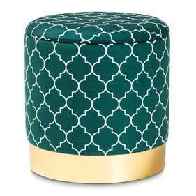 Baxton Studio Serra Teal Green Velvet Upholstered Quatrefoil Storage Ottoma...