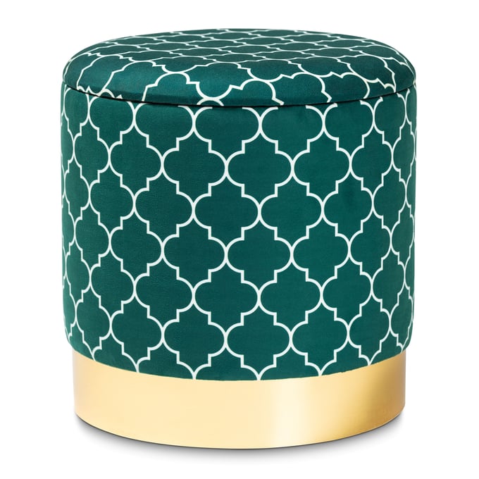 Baxton Studio Serra Teal Green Velvet Upholstered Quatrefoil Storage Ottoman BAX-JY19A257-TEAL-GOLD-OTTO