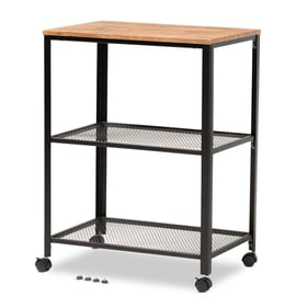 Baxton Studio Verna Black Metal Oak Brown Wood Kitchen Serving Cart