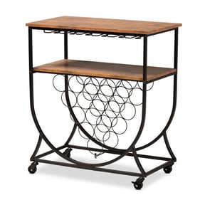 Baxton Studio Dania Black Walnut Mobile Wine Bar Cart