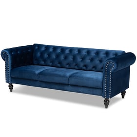 Baxton Studio Emma Navy Blue Velvet Button Tufted Chesterfield Sofa