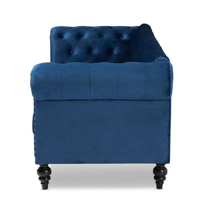 Baxton Studio Emma Navy Blue Velvet Button Tufted Chesterfield