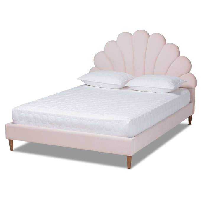 Baxton Studio Odille Light Pink Velvet Upholstered Queen Seashell