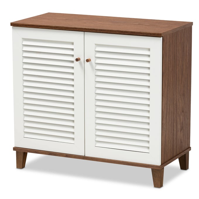 Baxton Studio Coolidge White Walnut 4 Shelf Shoe Storage Cabinet BAX-FP-01LV-WALNUT-WHITE