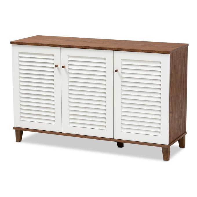 Baxton Studio Coolidge Walnut 8 Shelf Shoe Storage Cabinet BAX-FP-04LV-WALNUT-WHITE