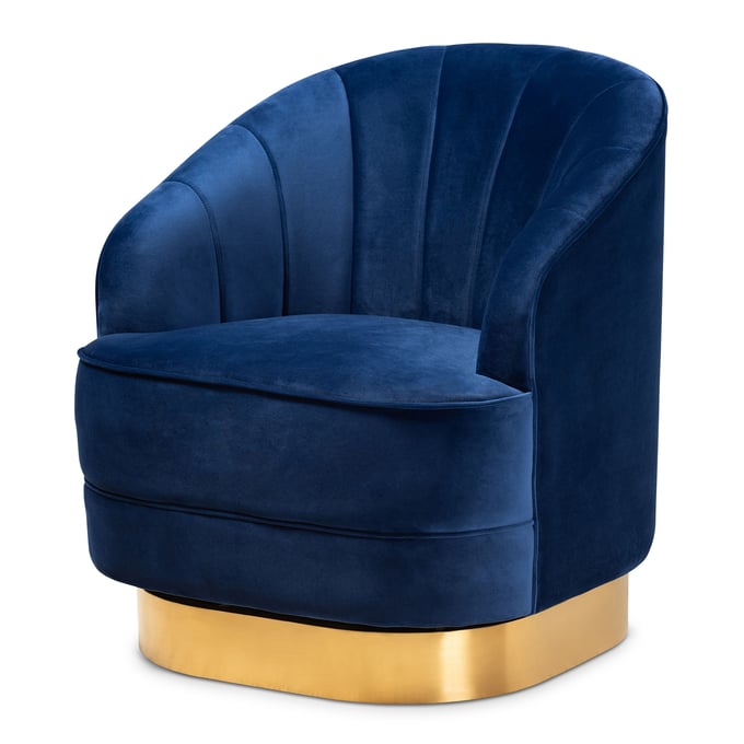 Baxton Studio Fiore Royal Blue Velvet Upholstered Swivel Accent Chair BAX-TSF-6642-RYLBL-GLD-CC