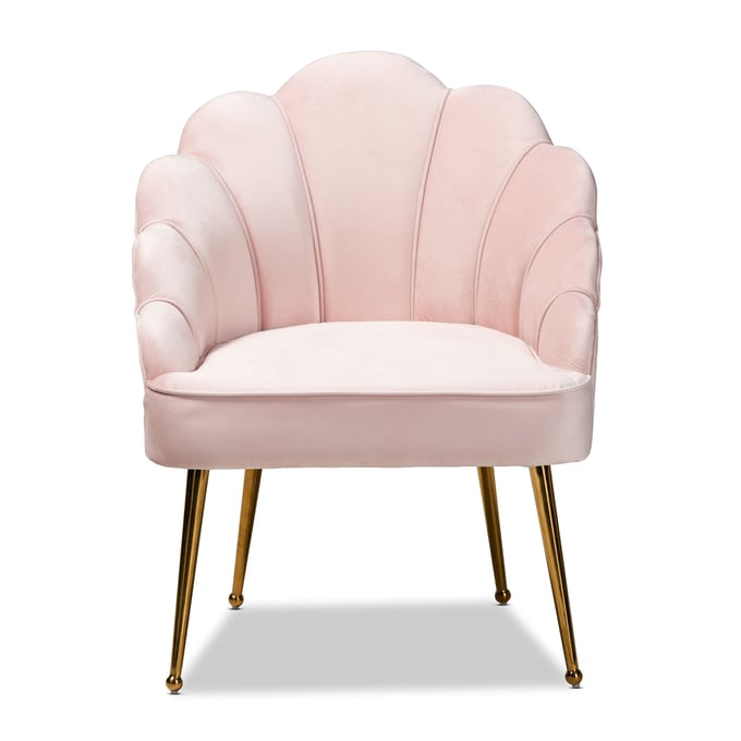 Baxton Studio Cinzia Light Pink Velvet Seashell Shaped Accent Chair BAX-TSF-6665-LPK-GLD-CC