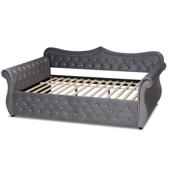 Baxton Studio Abbie Grey Velvet Tufted Queen Daybed BAX-ABBIE-GY-VLVT-DBED-Q