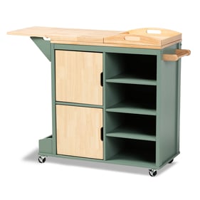 Baxton Studio Dorthy Two Tone Dark Green Natural Wood Kitchen Storage Cart