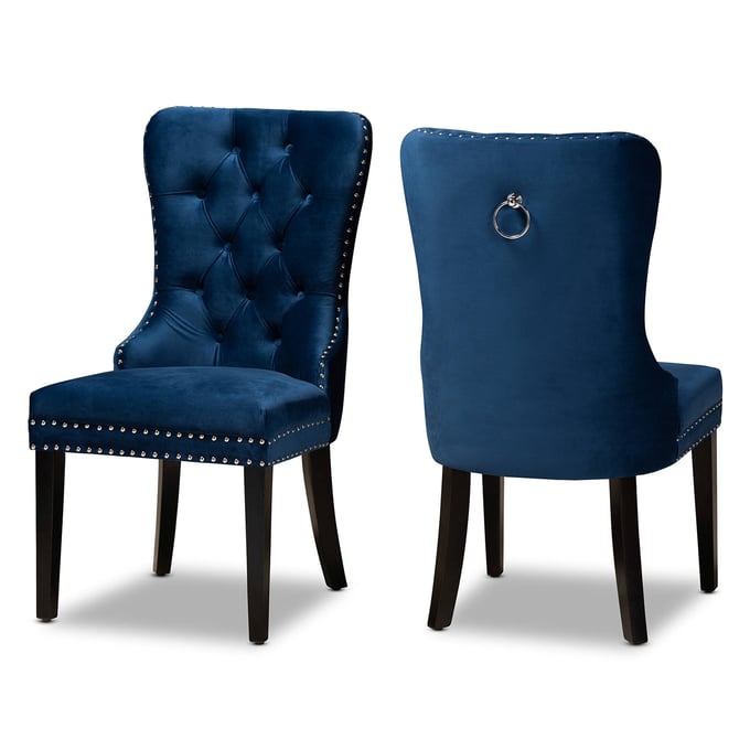 2 Baxton Studio Remy Navy Blue Upholstered Dining Chairs BAX-WS-F458-NV-BL-VLVT-ES-DC