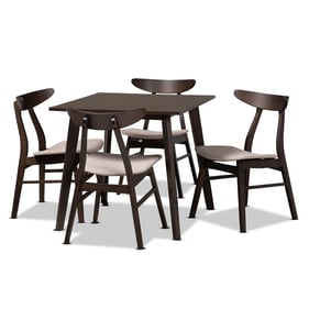 Baxton Studio Britte Beige Fabric Brown Wood 5pc Dining Set