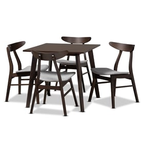 Baxton Studio Britte Light Grey Fabric Brown Wood 5pc Dining Set