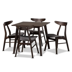 Baxton Studio Britte Dark Grey Fabric Brown Wood 5pc Dining Set