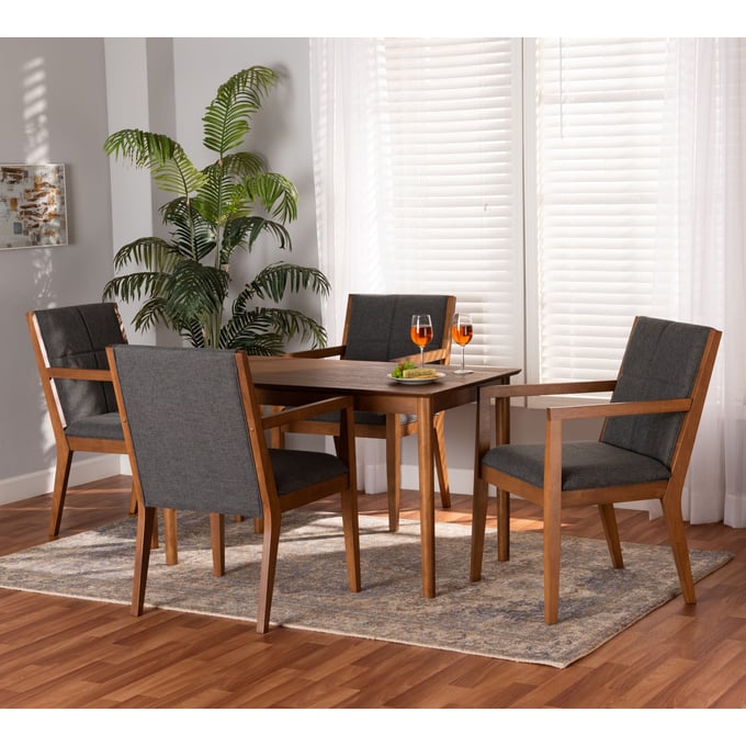 Baxton Studio Theresa Dark Grey Fabric Upholstered 5pc Dining Set