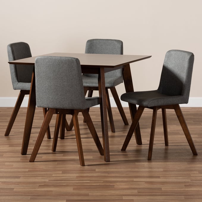 4 Baxton Studio Pernille Grey Fabric Upholstered Dining Chairs