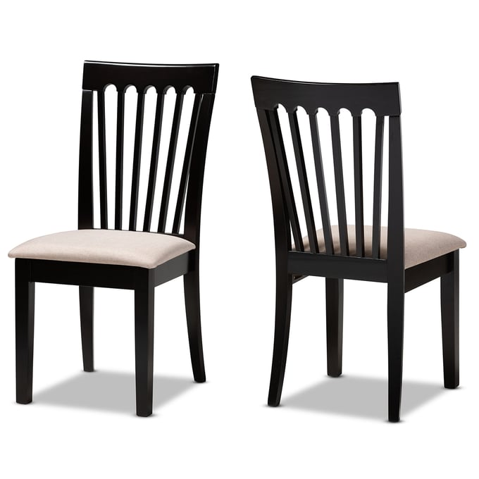 2 Baxton Studio Minette Sand Dark Brown Wood Dining Chairs BAX-RH319C-SND-DBR-DC-2PK