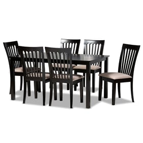 Baxton Studio Minette Sand Dark Brown Wood 7pc Dining Set