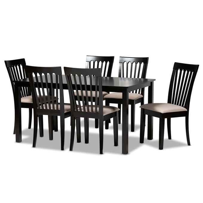 Baxton Studio Minette Sand Dark Brown Wood 7pc Dining Set BAX-RH319C-SD-DBR-7PCDINSET