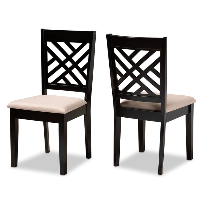 2 Baxton Studio Caron Sand Fabric Espresso Brown Wood  Dining Chairs BAX-RH317C-SND-DBR-DC-2PK