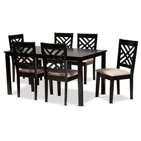 Baxton Studio Caron Sand Fabric Espresso Brown Wood 7pc Dining Set