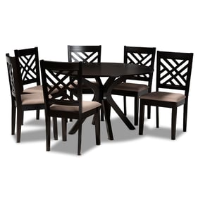 Baxton Studio Norah Sand Fabric Dark Brown Wood 7pc Dining Set