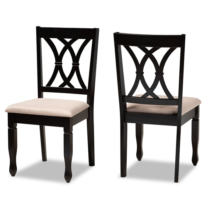 2 Baxton Studio Reneau Sand Fabric Upholstered Dining Chairs BAX-RH316C-SND-DBR-DC-2PK