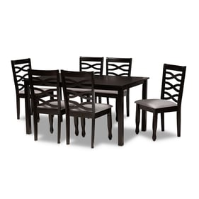 Baxton Studio Lanier Grey Fabric Dark Brown 7pc Dining Set