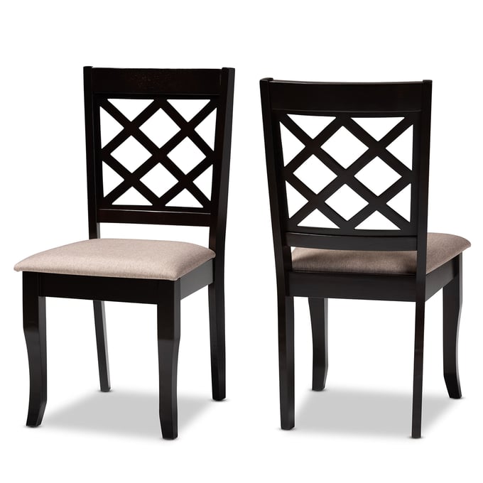 2 Baxton Studio Verner Sand Fabric Dark Brown Dining Chairs BAX-RH330C-SND-DBR-DC-2PK