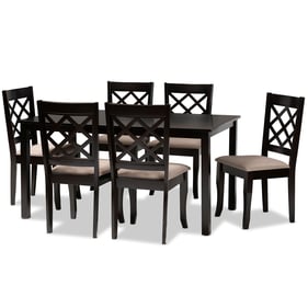 Baxton Studio Verner Sand Fabric Dark Brown 7pc Dining Set