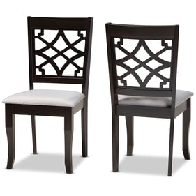 2 Baxton Studio Mael Grey Fabric Dark Brown Wood Dining Chairs