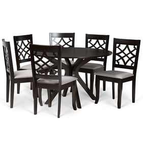 Baxton Studio Elena Grey Fabric Dark Brown Finished Wood 7pc Dining Set