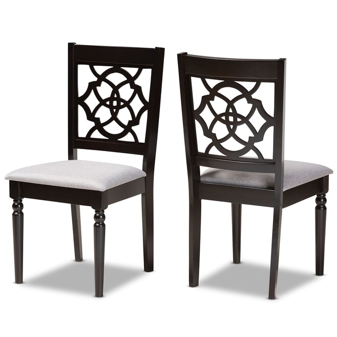 2 Baxton Studio Renaud Grey Fabric Dark Brown Finished Wood Dining Chairs BAX-RH332C-GY-DBR-DC-2PK