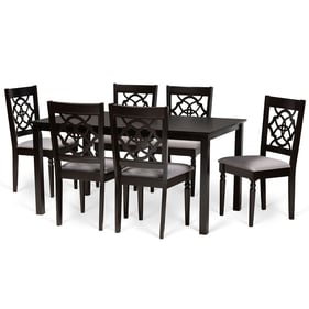 Baxton Studio Renaud Grey Fabric Dark Brown Finished Wood 7pc Dining Set