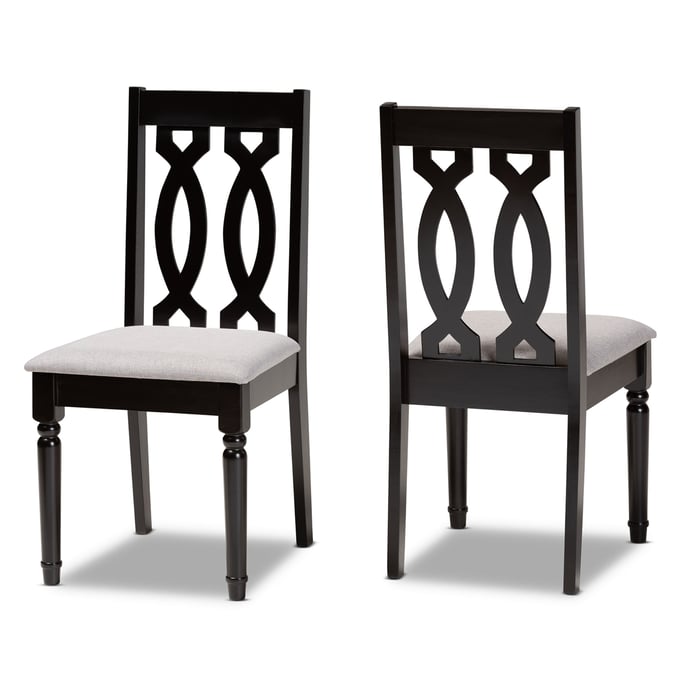 2 Baxton Studio Cherese Grey Fabric Dark Brown Wood Dining Chairs BAX-RH334C-GRY-DRKBRW-DC-2PK