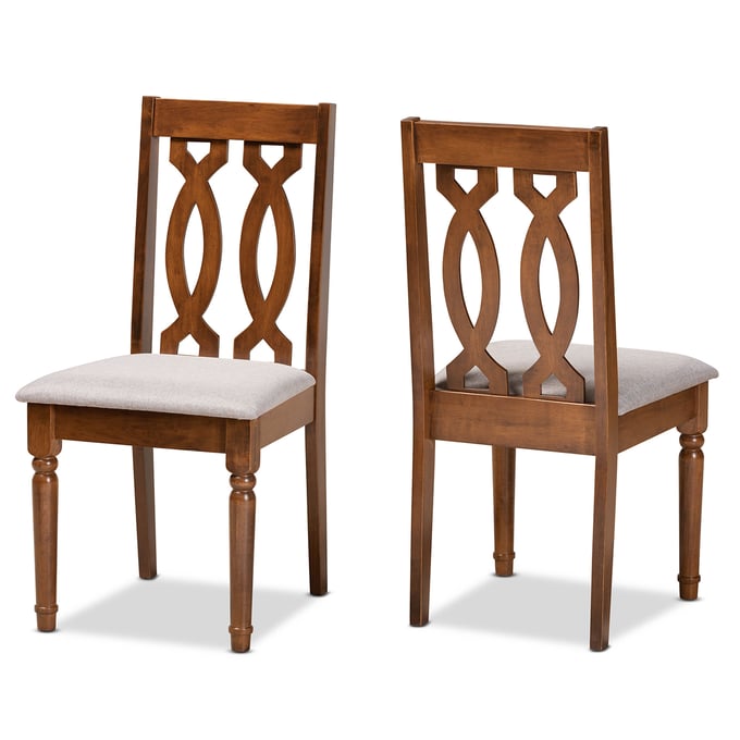 2 Baxton Studio Cherese Grey Fabric Walnut Brown Wood Dining Chairs BAX-RH334C-GREY-WALNUT-DC-2PK