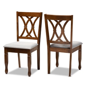 2 Baxton Studio Augustine Grey Fabric Walnut Brown Wood Dining Chairs