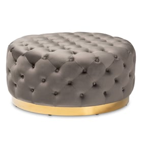 Baxton Studio Sasha Grey Velvet Upholstered Round Cocktail Ottoman