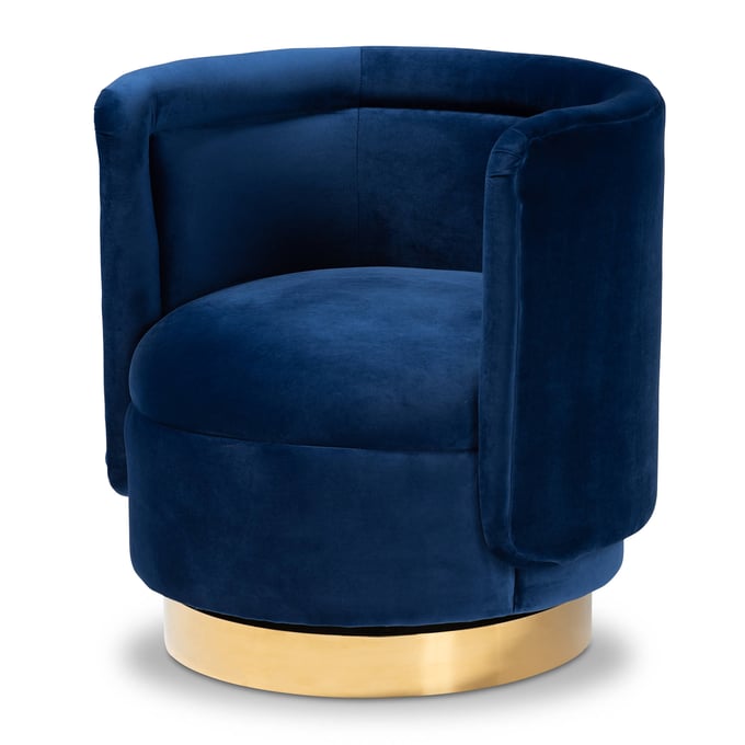 Baxton Studio Saffi Royal Blue Velvet Upholstered Gold Swivel Accent Chair BAX-TSF-6653-RYLBL-GLD-CC